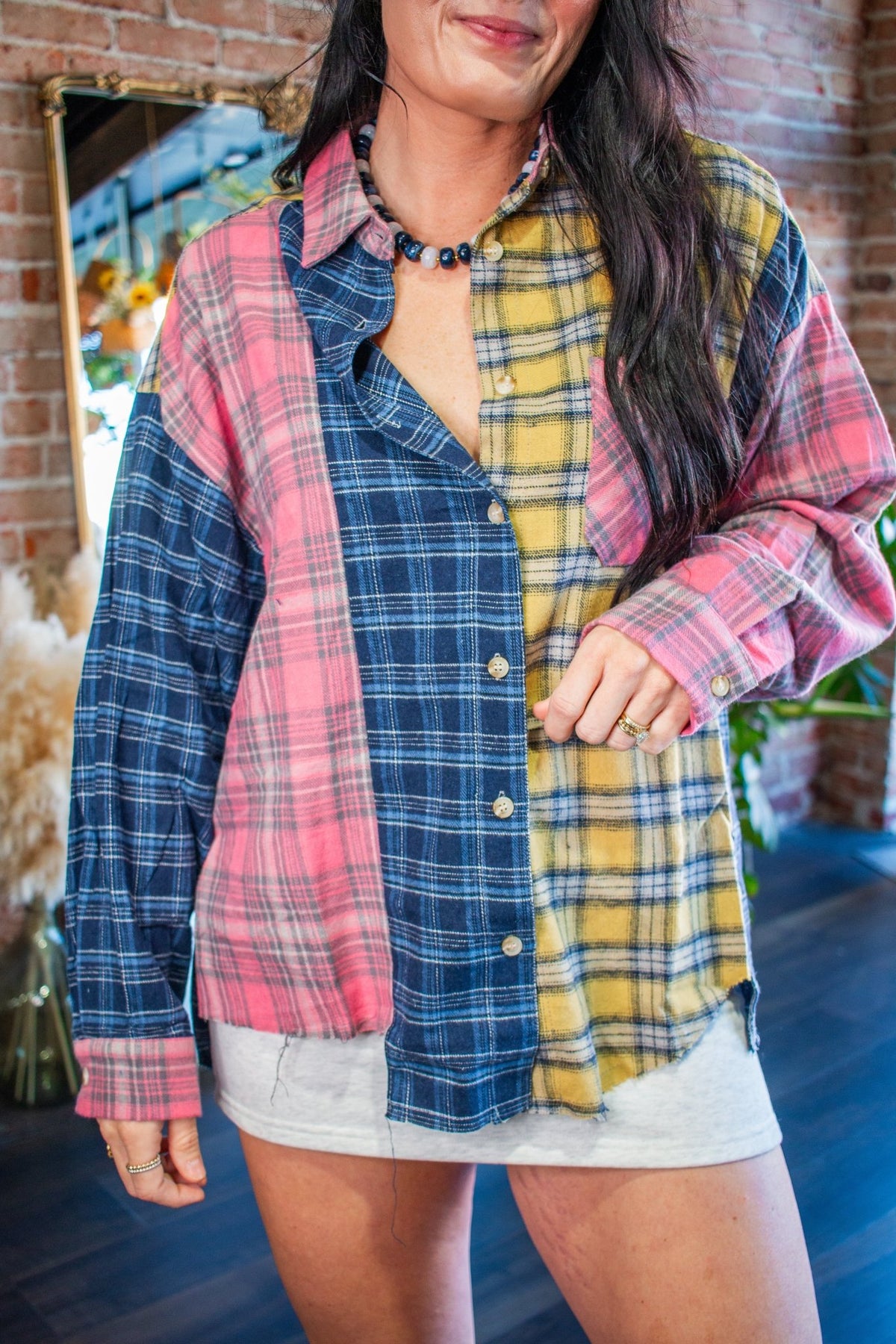 Mulitcolor Kambrie Relaxed Patchwork Plaid Flannel Shirt - Southern Chic Tees & Boutique