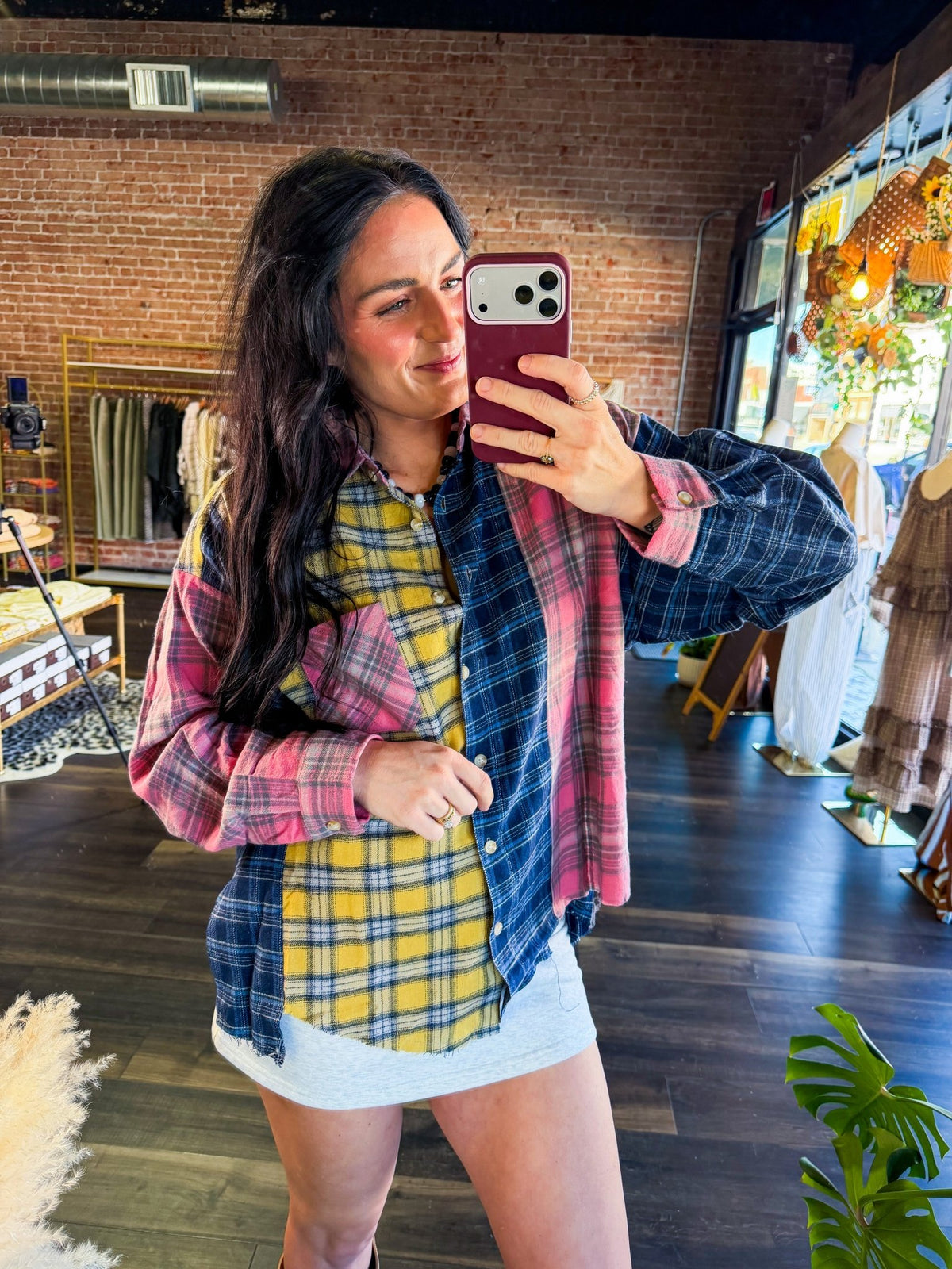 Mulitcolor Kambrie Relaxed Patchwork Plaid Flannel Shirt - Southern Chic Tees & Boutique