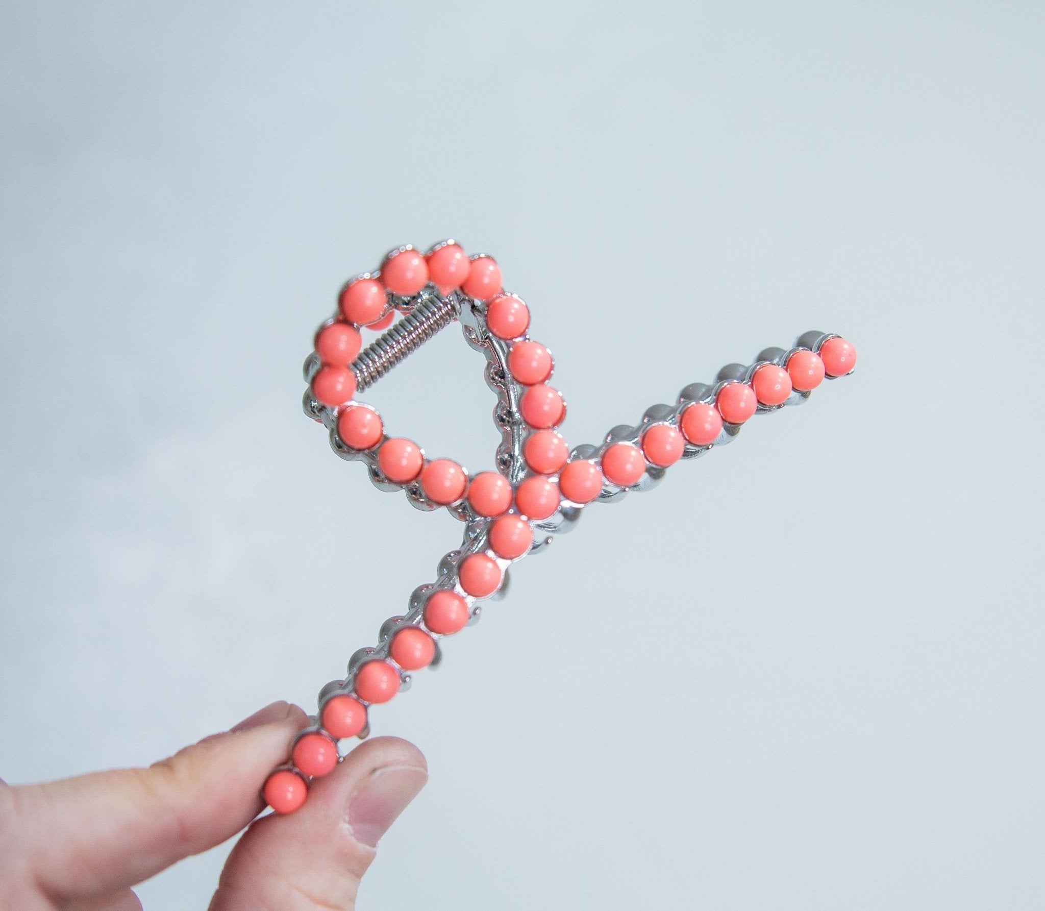 Neon Coral Pearl Metal Claw Clip - Southern Chic Tees & Boutique