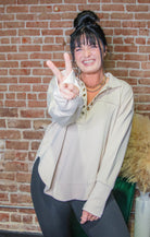 Neutral Half Neck Thumbhole Cuff Pullover - Southern Chic Tees & Boutique