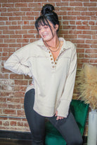 Neutral Half Neck Thumbhole Cuff Pullover - Southern Chic Tees & Boutique