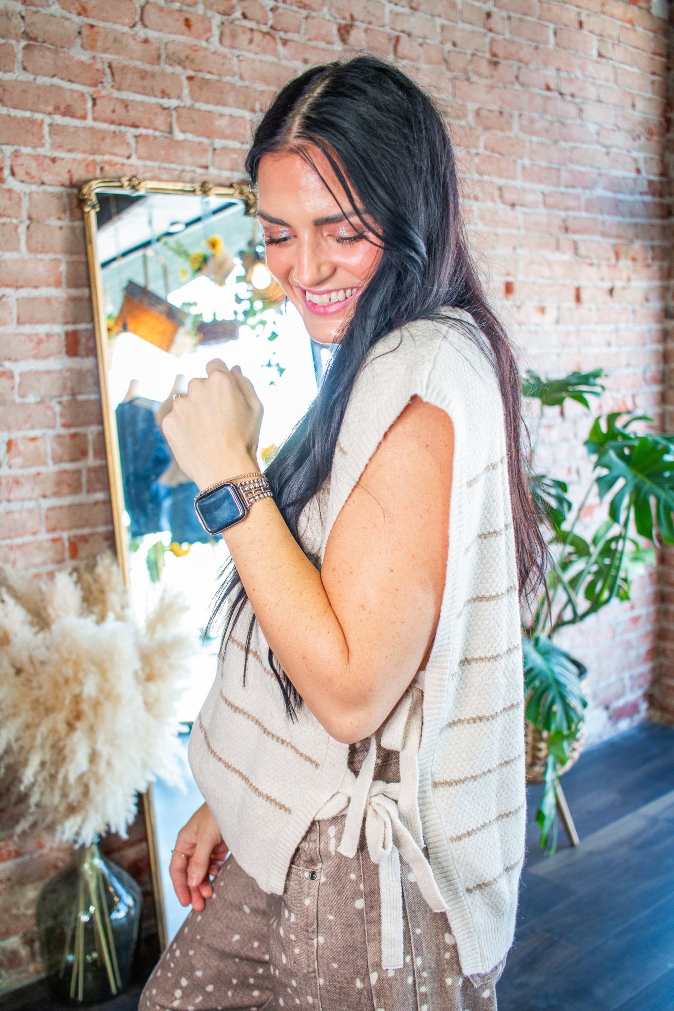 Oatmeal Striped Side Tie Knit Vest - Southern Chic Tees & Boutique