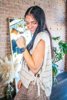 Oatmeal Striped Side Tie Knit Vest - Southern Chic Tees & Boutique