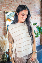 Oatmeal Striped Side Tie Knit Vest - Southern Chic Tees & Boutique