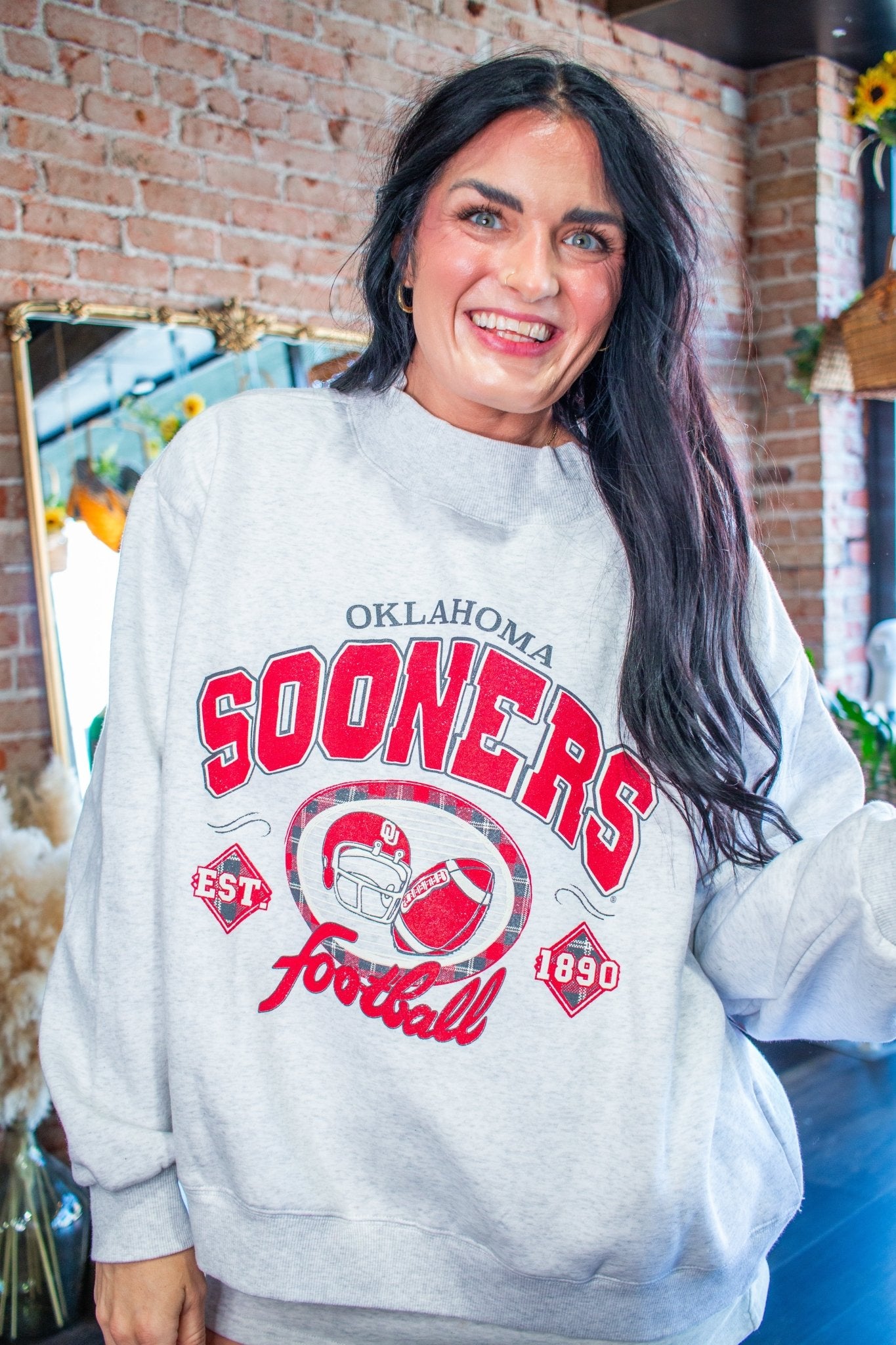 Oklahoma Sooners Gridiron Mock Neck Sweatshirt – Ash Gray - Southern Chic Tees & Boutique