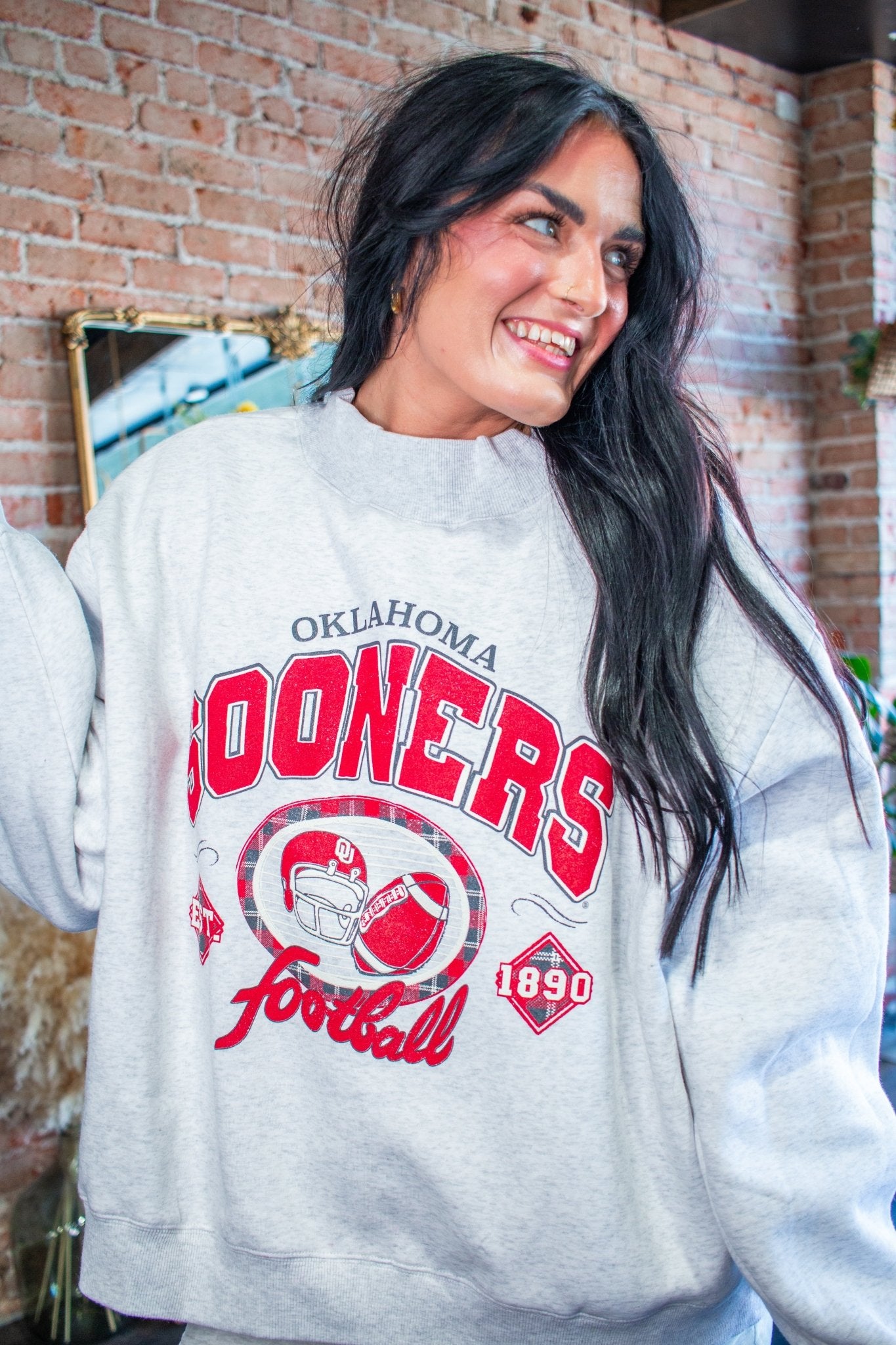 Oklahoma Sooners Gridiron Mock Neck Sweatshirt – Ash Gray - Southern Chic Tees & Boutique