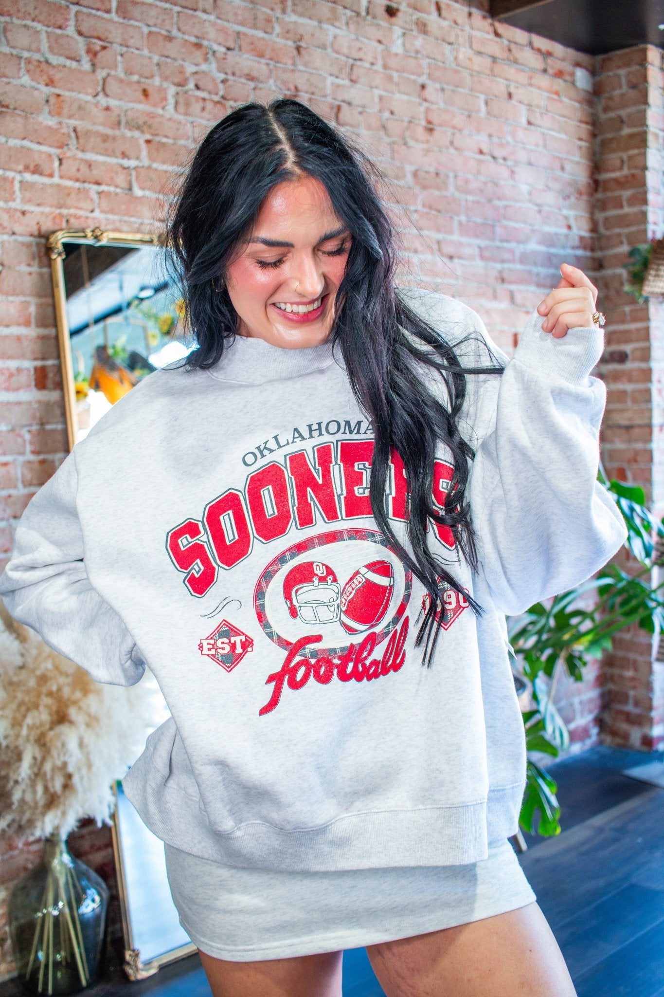 Oklahoma Sooners Gridiron Mock Neck Sweatshirt – Ash Gray - Southern Chic Tees & Boutique