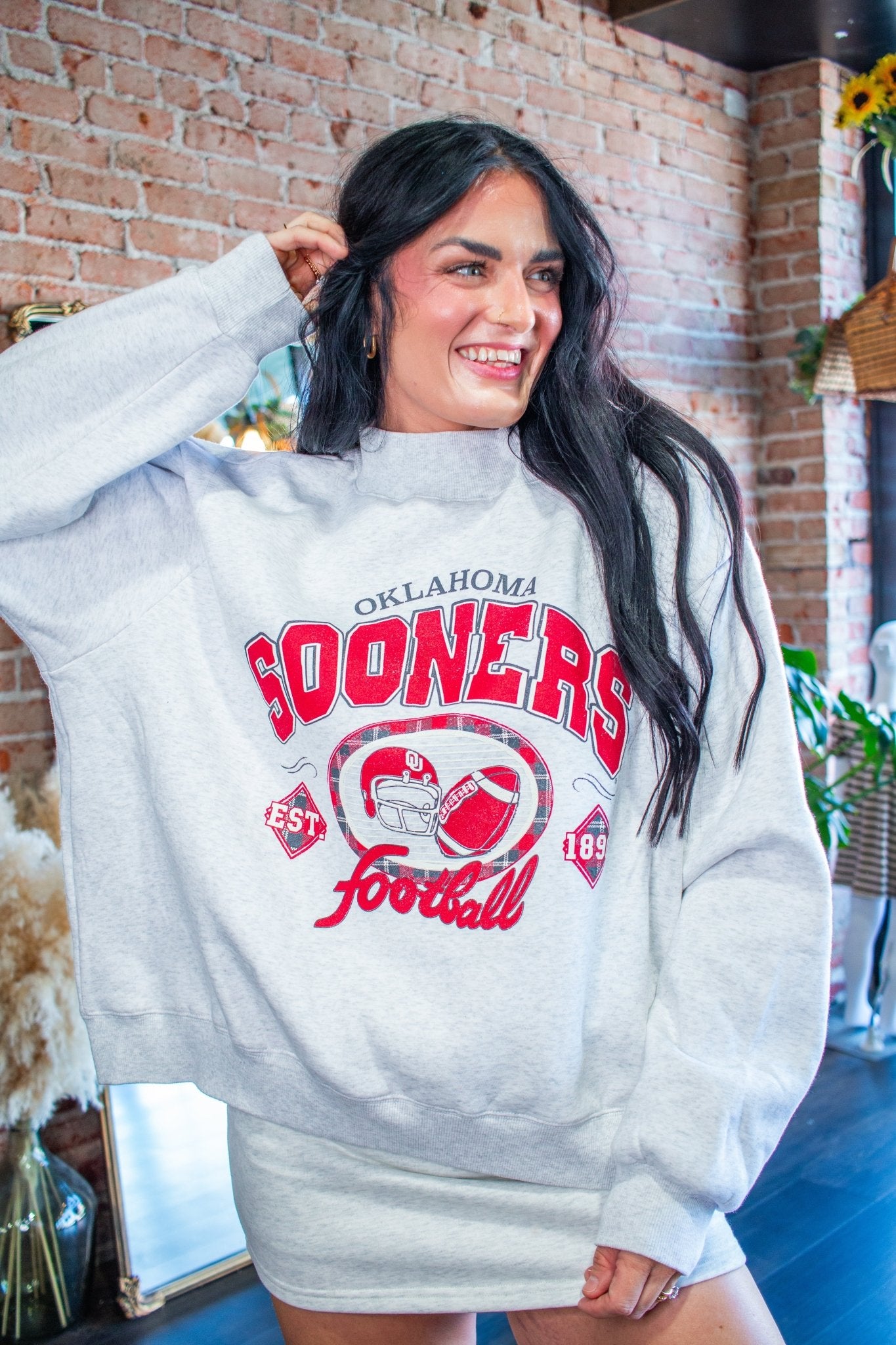 Oklahoma Sooners Gridiron Mock Neck Sweatshirt – Ash Gray - Southern Chic Tees & Boutique