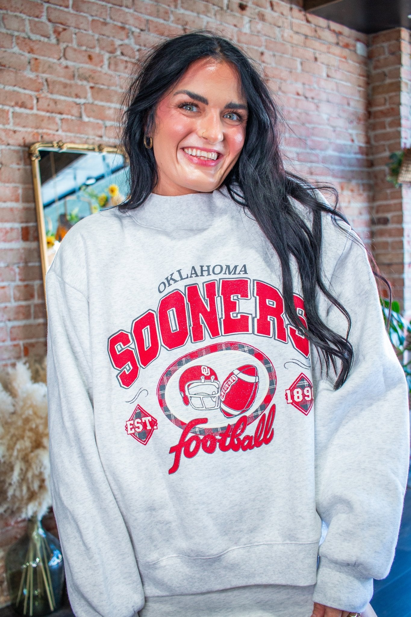 Oklahoma Sooners Gridiron Mock Neck Sweatshirt – Ash Gray - Southern Chic Tees & Boutique
