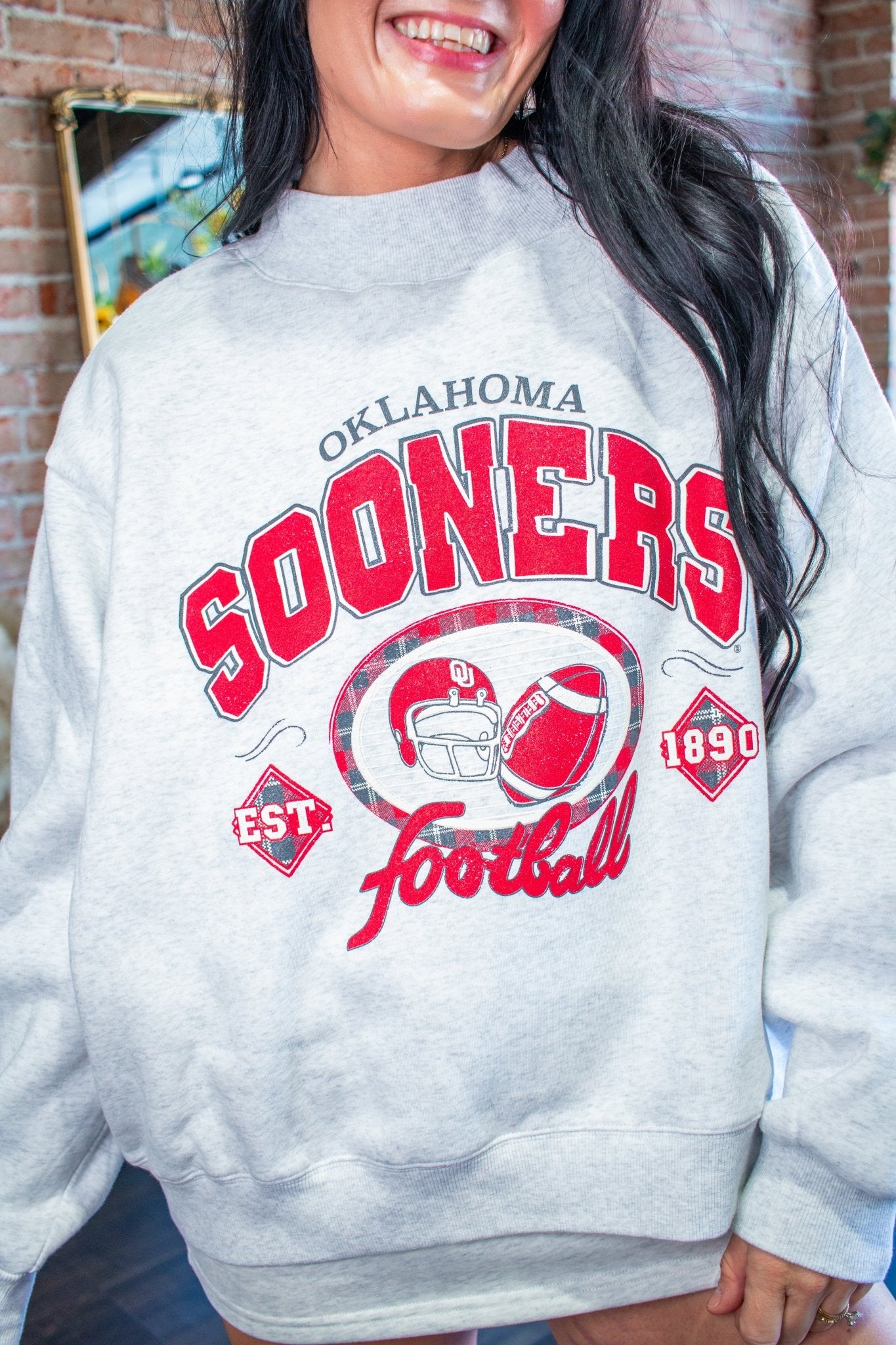 Oklahoma Sooners Gridiron Mock Neck Sweatshirt – Ash Gray - Southern Chic Tees & Boutique