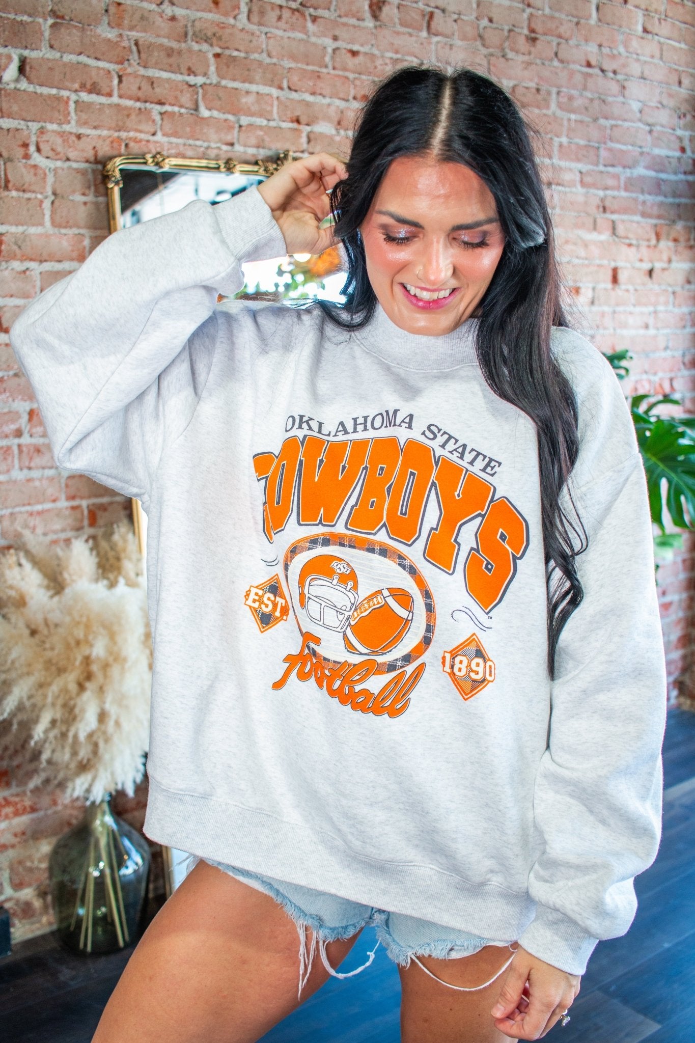 Oklahoma State Cowboys Gridiron Mock Neck Sweatshirt – Ash Gray - Southern Chic Tees & Boutique