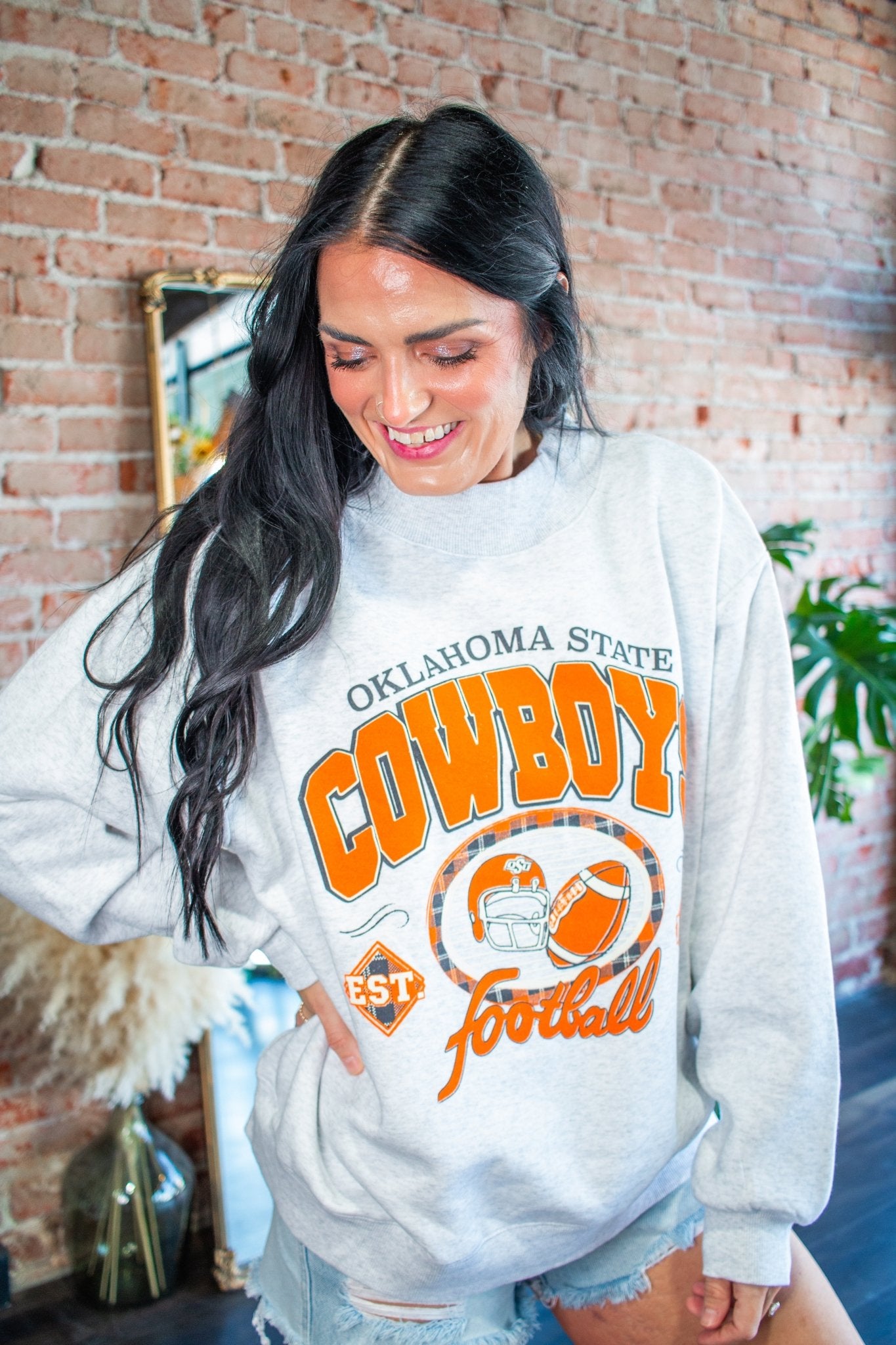 Oklahoma State Cowboys Gridiron Mock Neck Sweatshirt – Ash Gray - Southern Chic Tees & Boutique