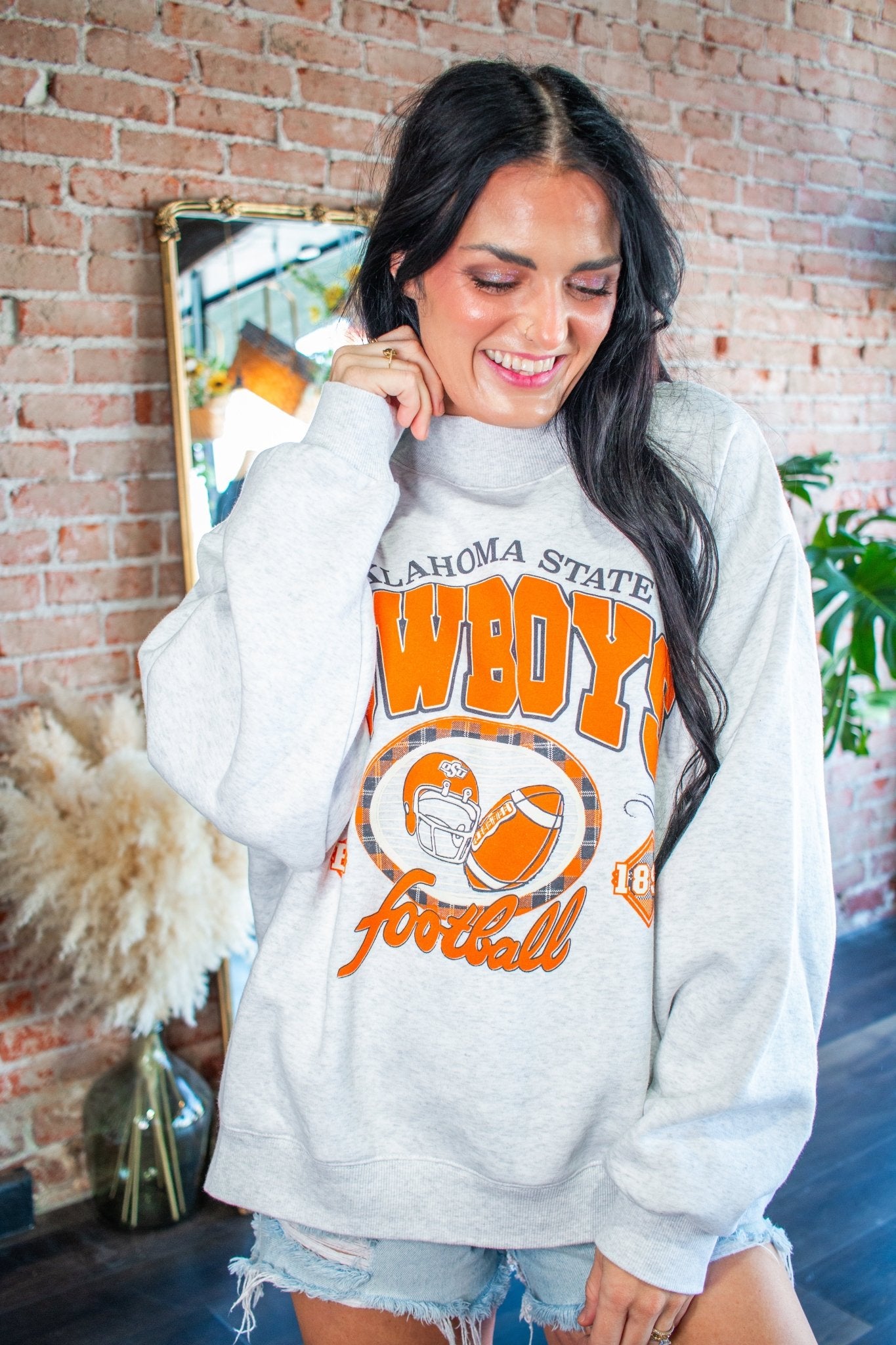 Oklahoma State Cowboys Gridiron Mock Neck Sweatshirt – Ash Gray - Southern Chic Tees & Boutique