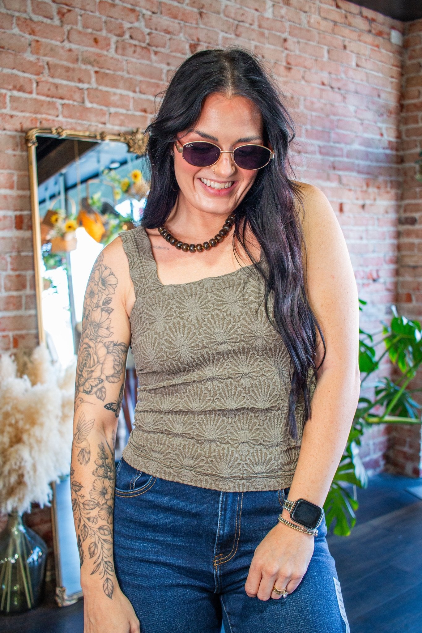 Olive Vintage Bloom Seamless Square Neck Top - Southern Chic Tees & Boutique