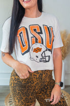 OSU Cowboys Helmet Fade Off White Cropped Tee - Southern Chic Tees & Boutique