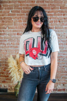OU Cowboys Helmet Fade Off White Cropped Tee - Southern Chic Tees & Boutique
