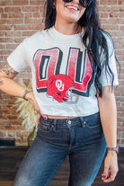 OU Cowboys Helmet Fade Off White Cropped Tee - Southern Chic Tees & Boutique