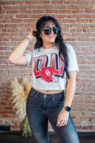 OU Cowboys Helmet Fade Off White Cropped Tee - Southern Chic Tees & Boutique