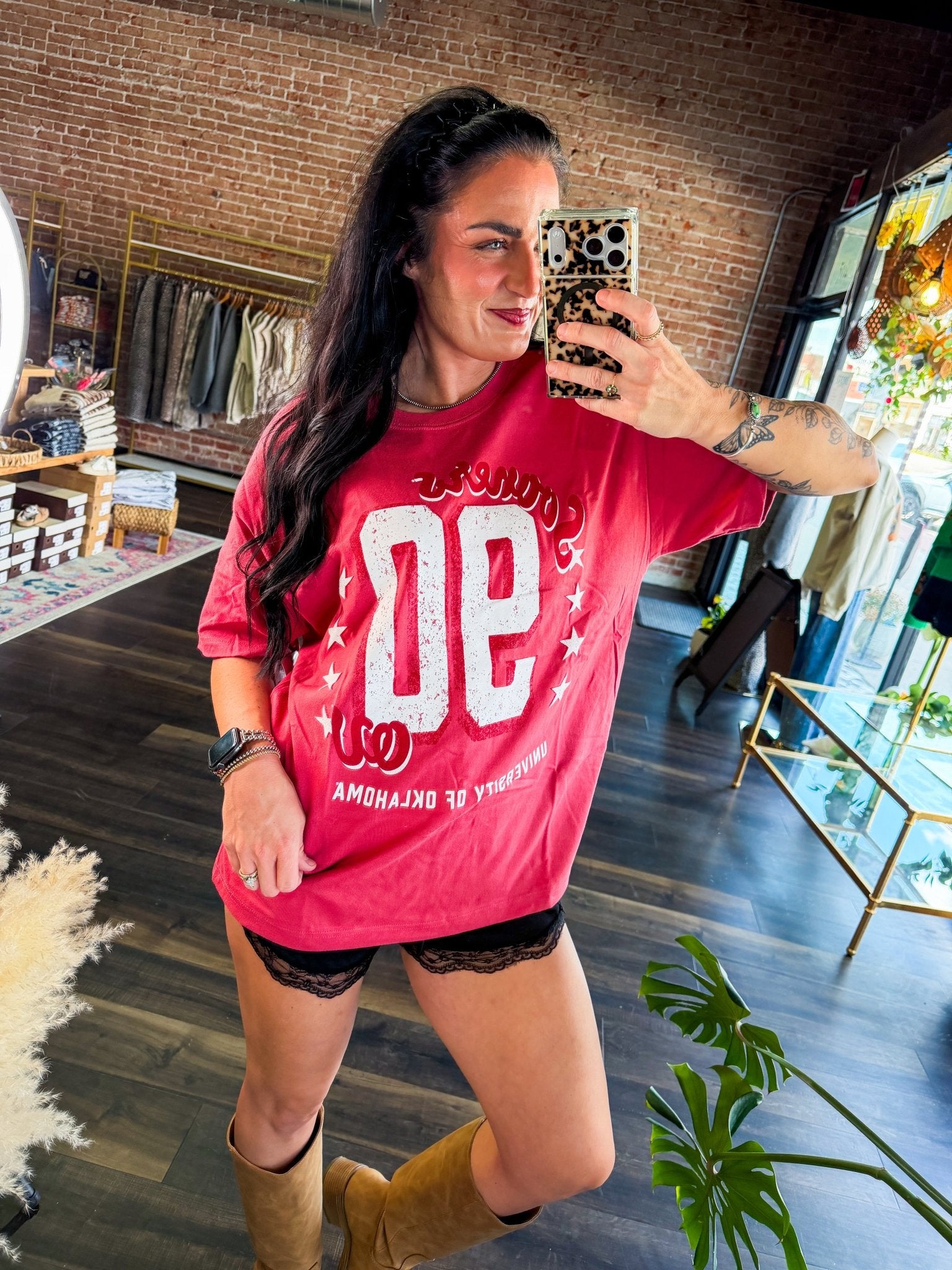 OU Oklahoma Sooners "90" Heavyweight Oversized Jersey Tee – Crimson Red - Southern Chic Tees & Boutique