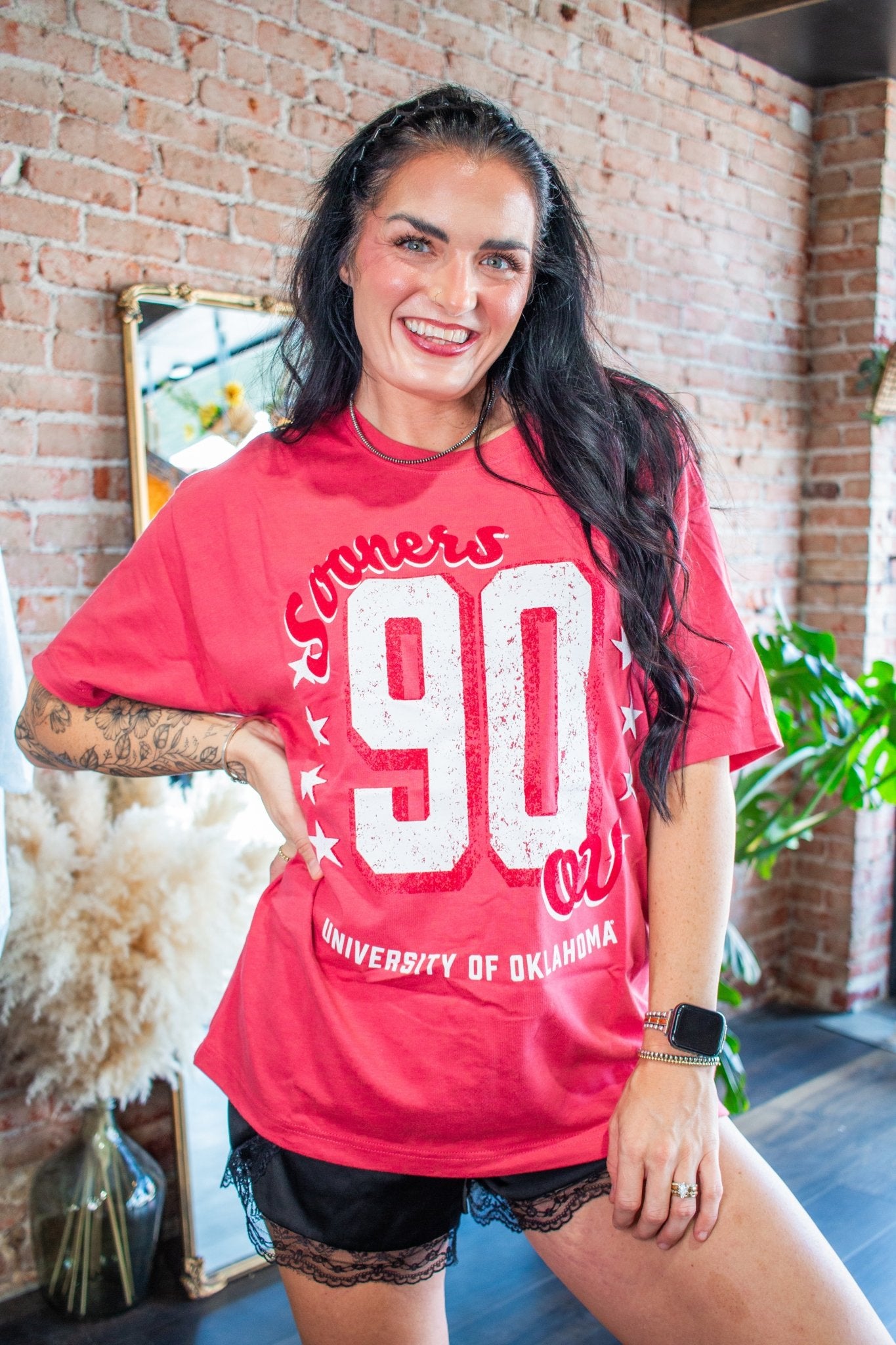 OU Oklahoma Sooners "90" Heavyweight Oversized Jersey Tee – Crimson Red - Southern Chic Tees & Boutique
