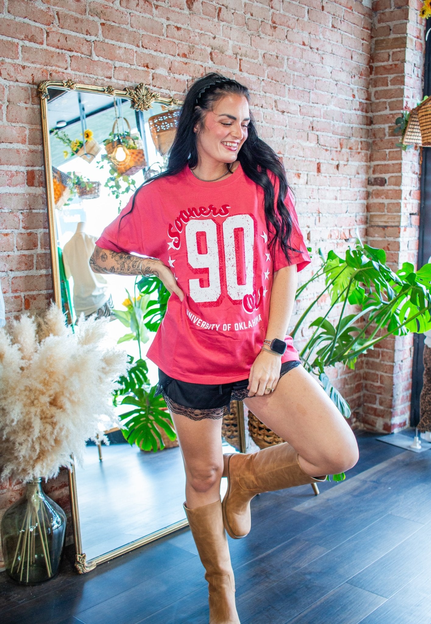 OU Oklahoma Sooners "90" Heavyweight Oversized Jersey Tee – Crimson Red - Southern Chic Tees & Boutique