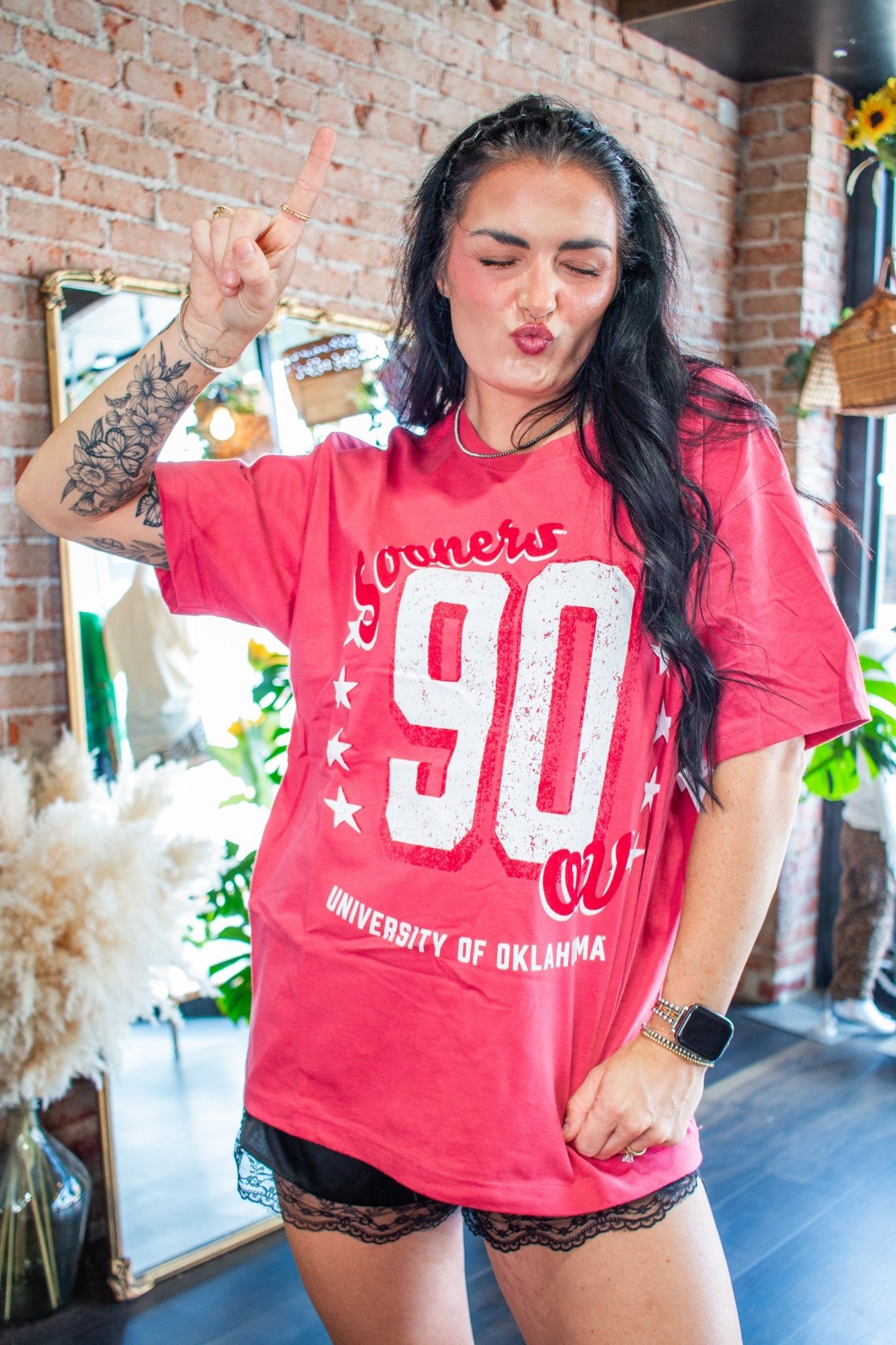 OU Oklahoma Sooners "90" Heavyweight Oversized Jersey Tee – Crimson Red - Southern Chic Tees & Boutique
