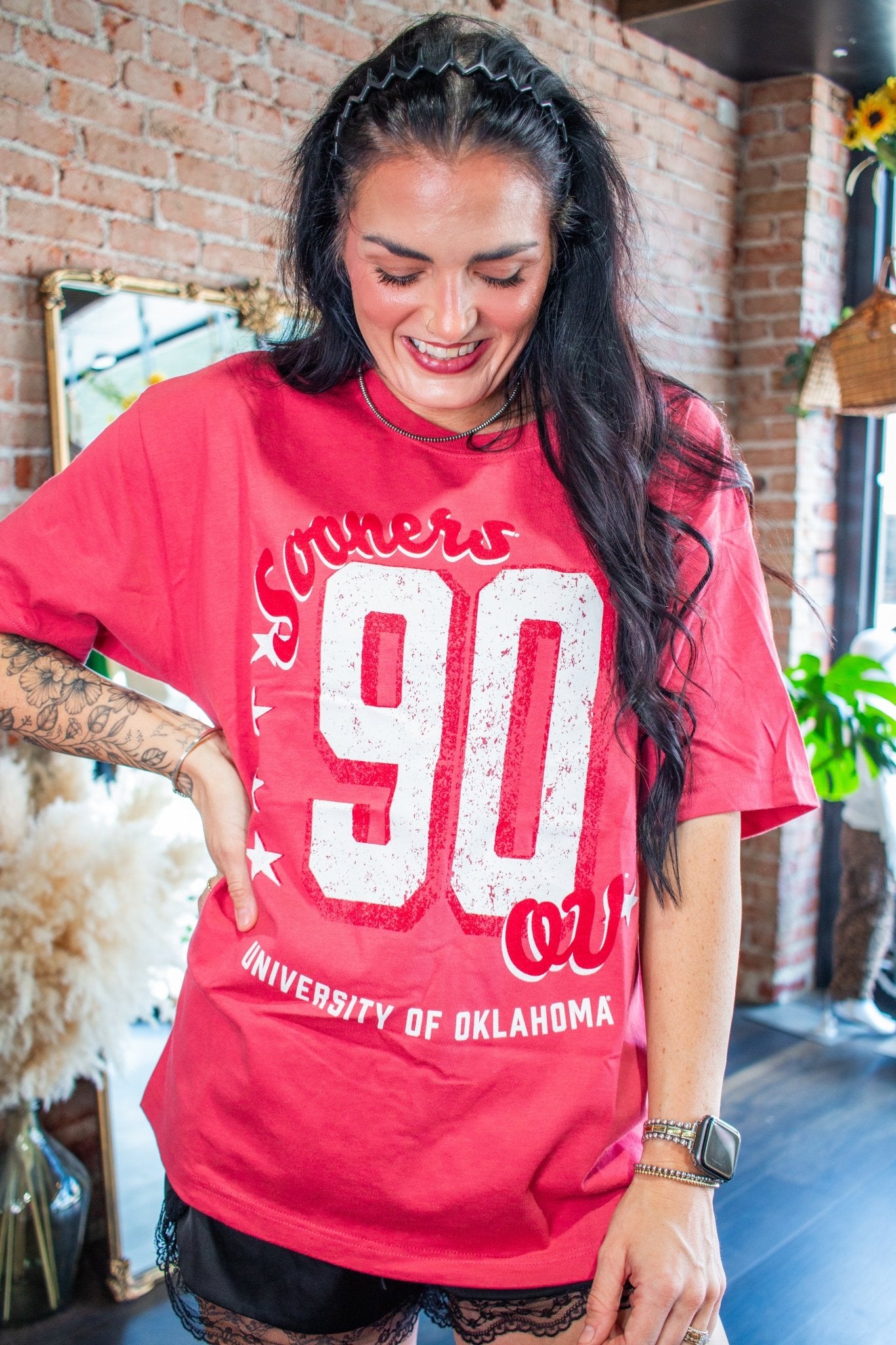 OU Oklahoma Sooners "90" Heavyweight Oversized Jersey Tee – Crimson Red - Southern Chic Tees & Boutique