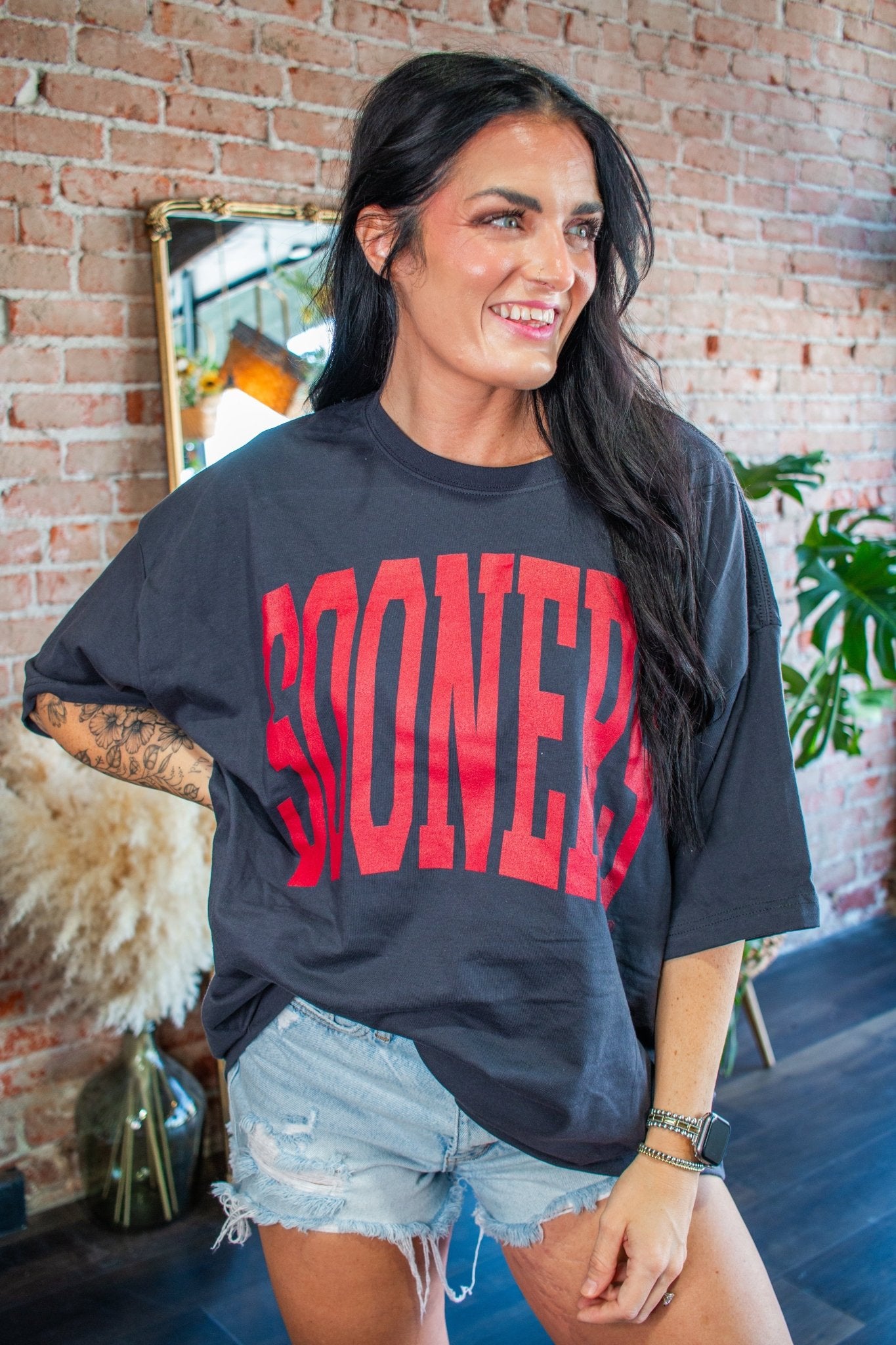 OU Sooners Official "Tall Boy" Oversized Graphic Tee – Smoke Grey - Southern Chic Tees & Boutique
