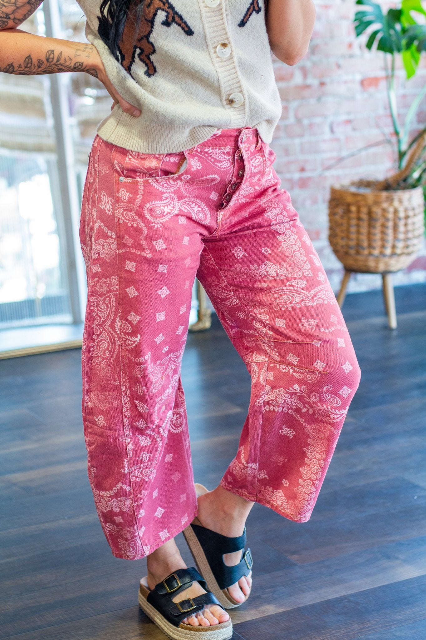 Paisley Bandana Mineral Wash Barrel Leg Jeans - Southern Chic Tees & Boutique
