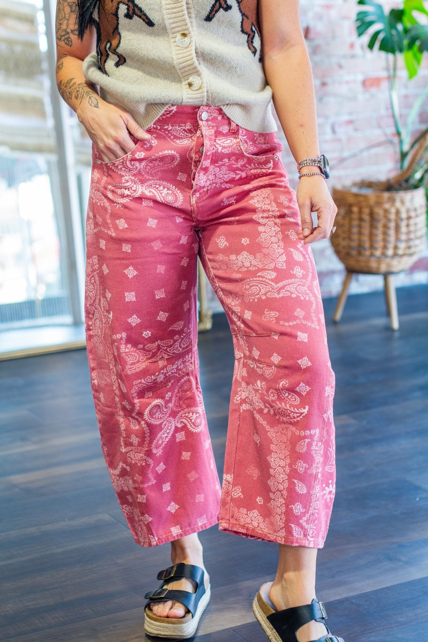 Paisley Bandana Mineral Wash Barrel Leg Jeans - Southern Chic Tees & Boutique