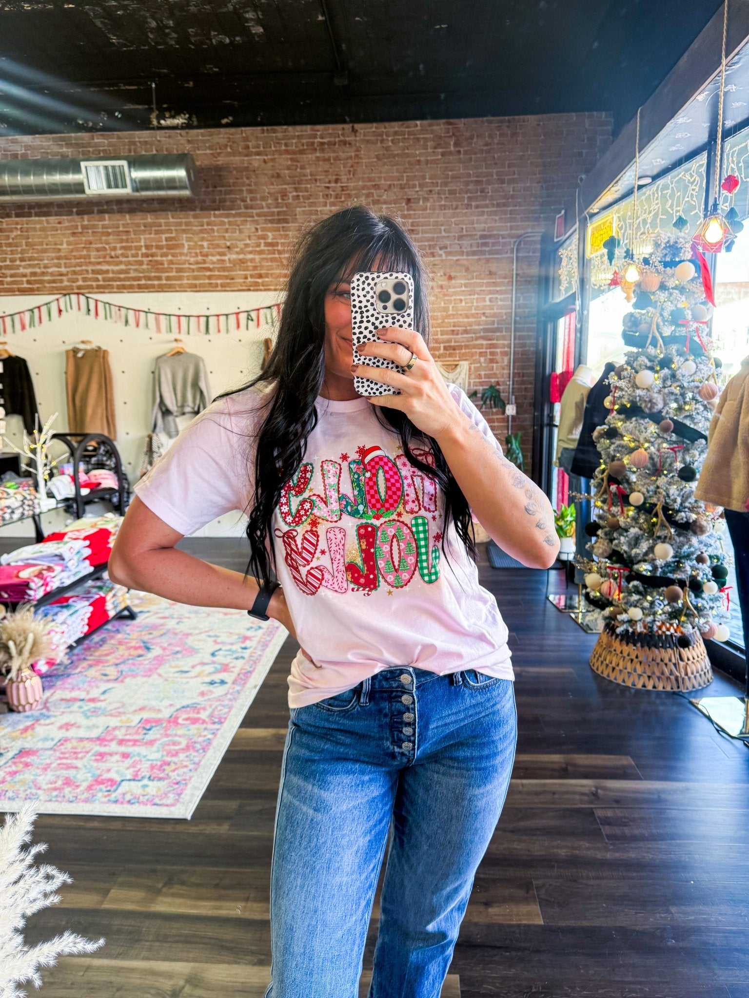 Pink Holly Jolly Graphic Tee - Southern Chic Tees & Boutique