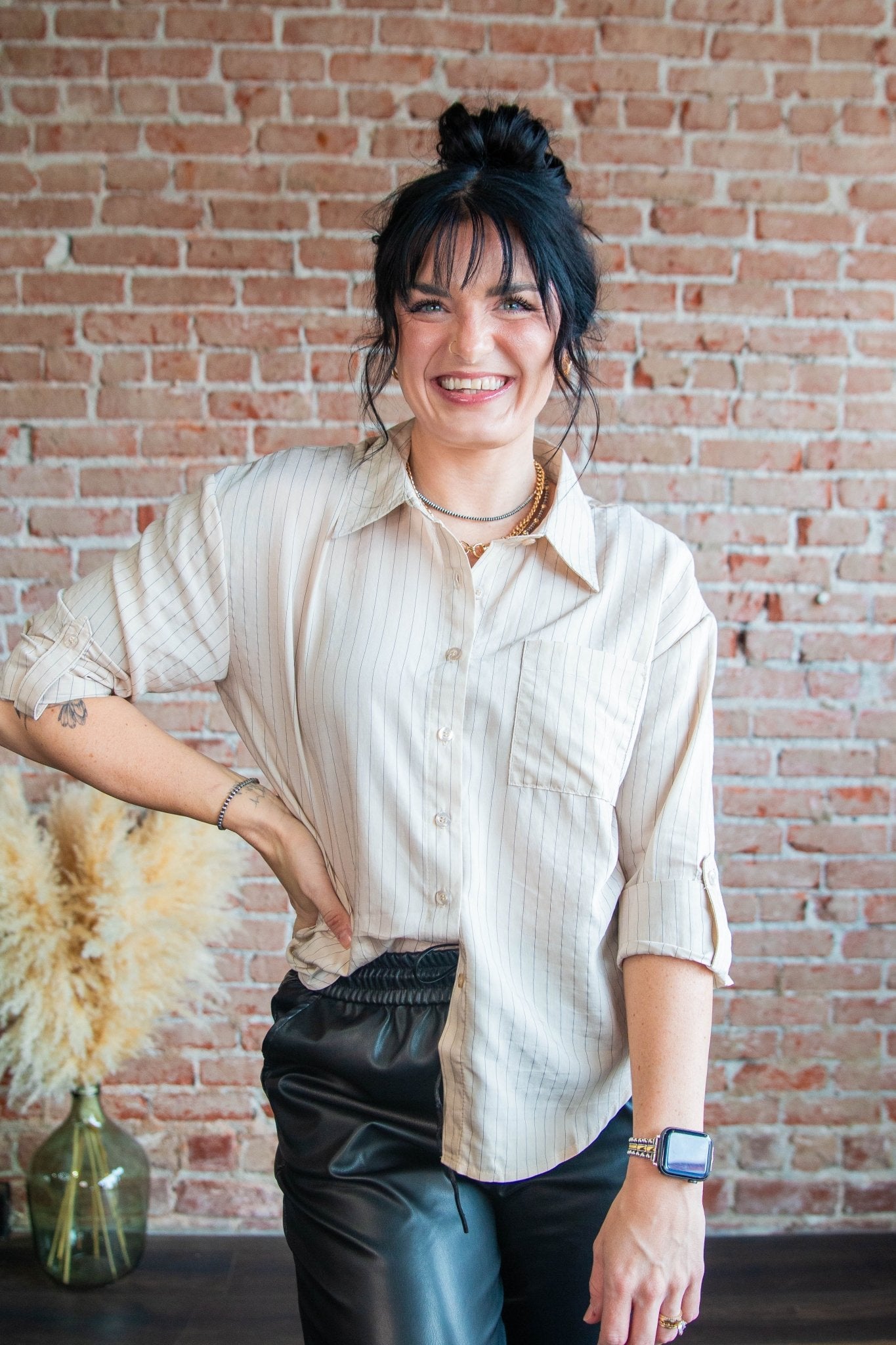 Pinstripe Collared Button Down - Southern Chic Tees & Boutique