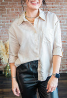 Pinstripe Collared Button Down - Southern Chic Tees & Boutique