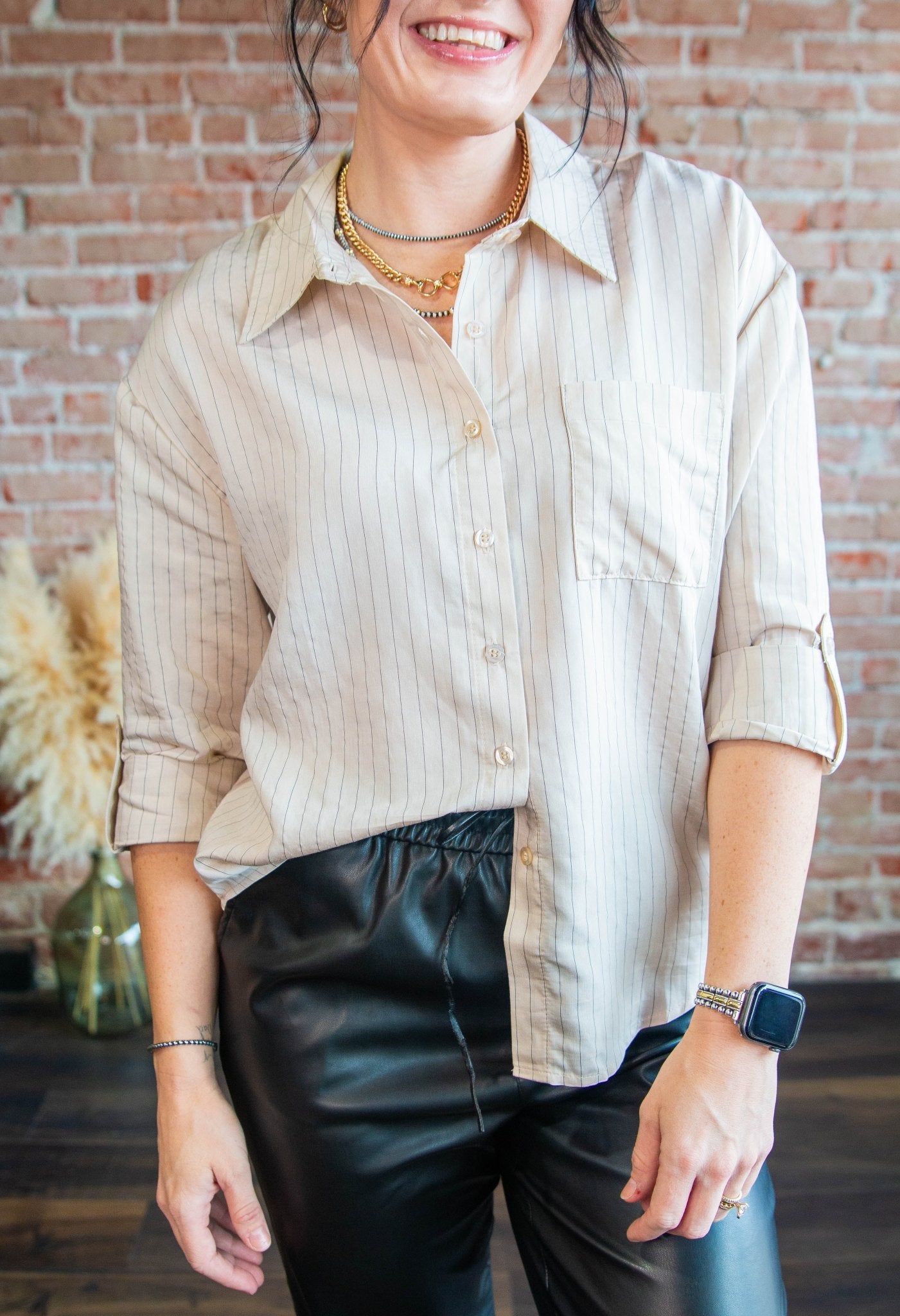 Pinstripe Collared Button Down - Southern Chic Tees & Boutique