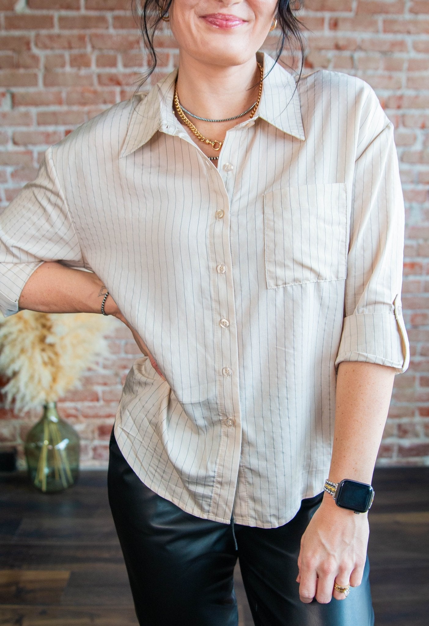 Pinstripe Collared Button Down - Southern Chic Tees & Boutique