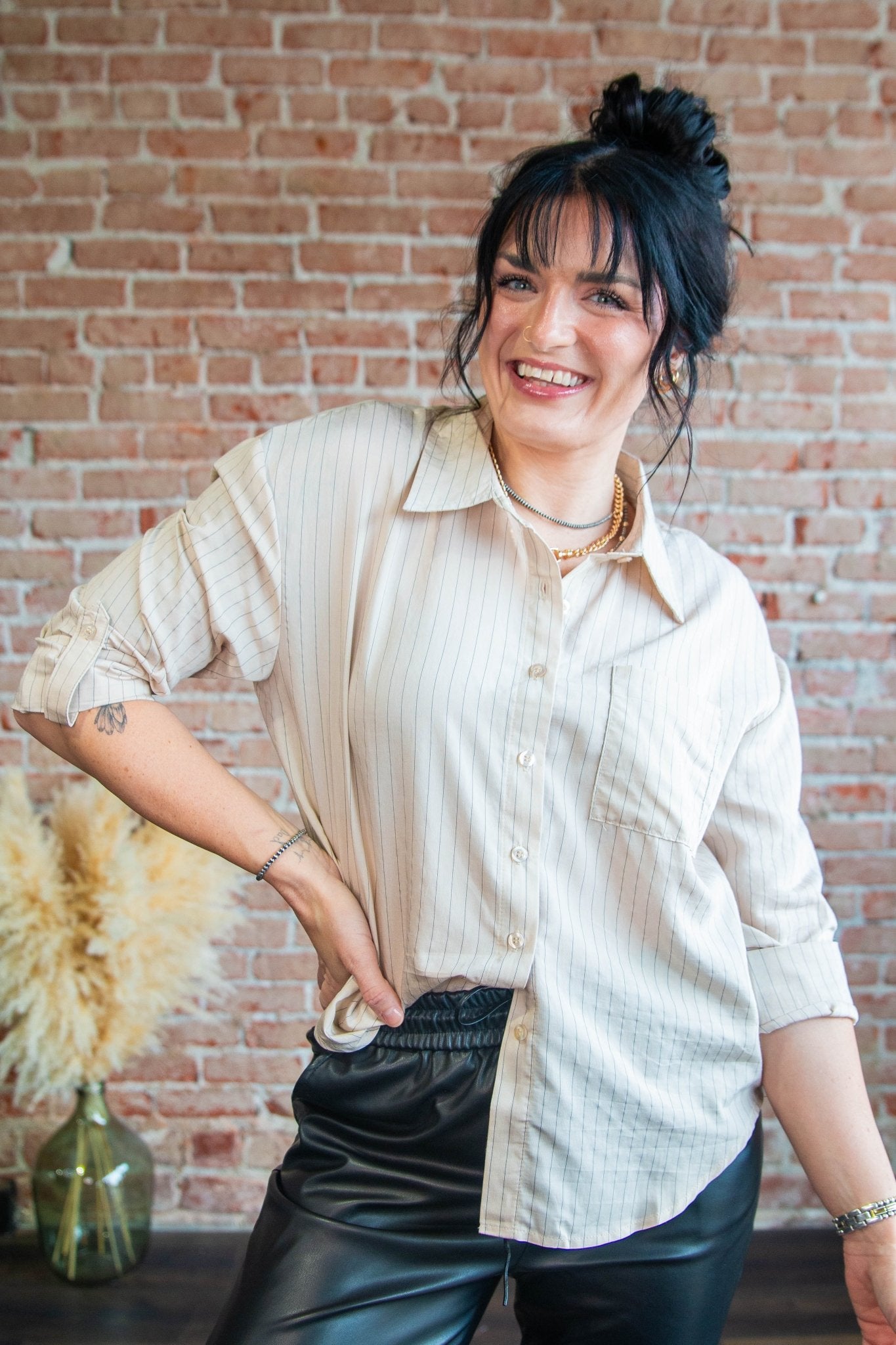 Pinstripe Collared Button Down - Southern Chic Tees & Boutique