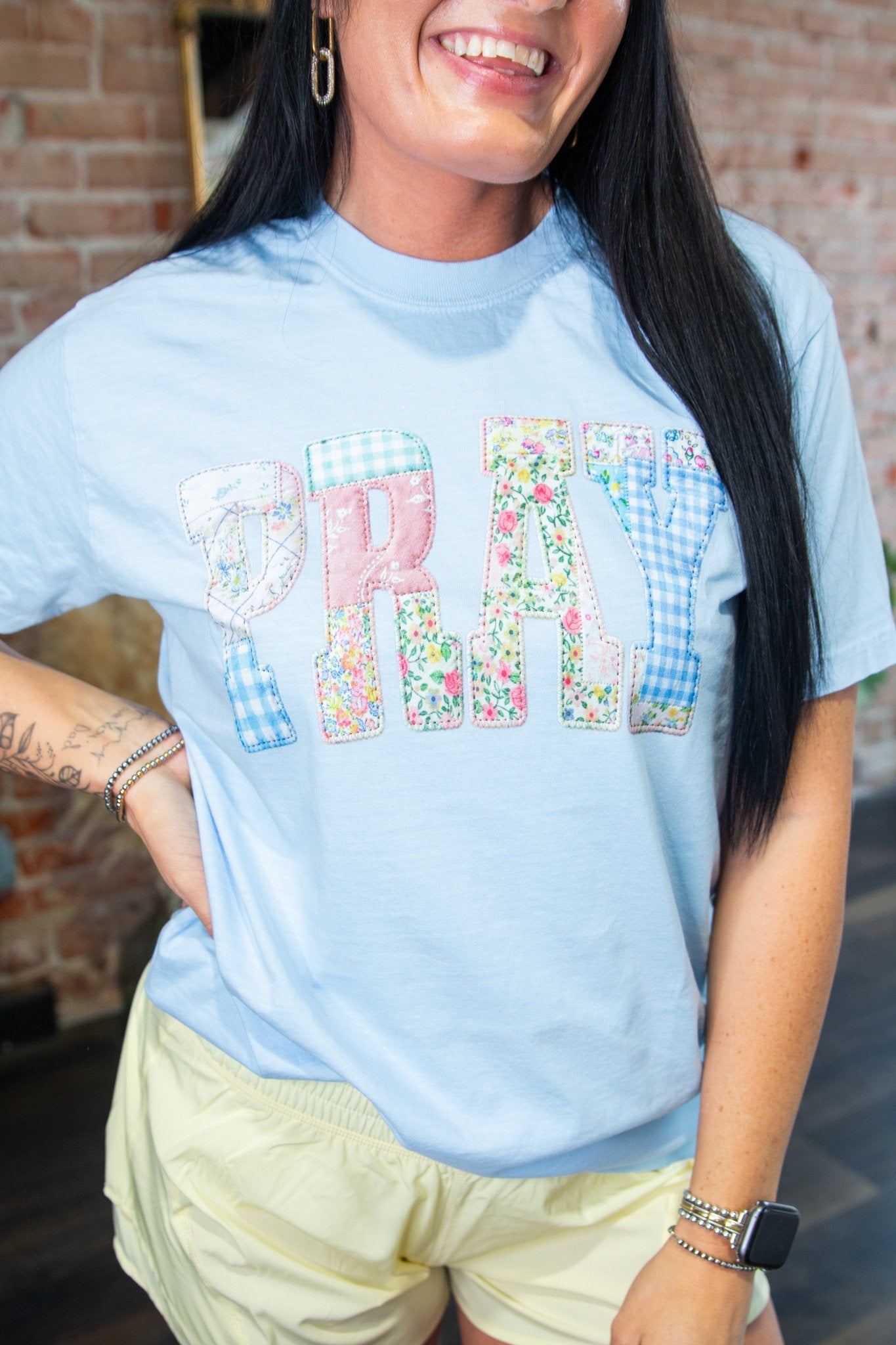 Pray Patchwork Graphic Tee - Southern Chic Tees & Boutique