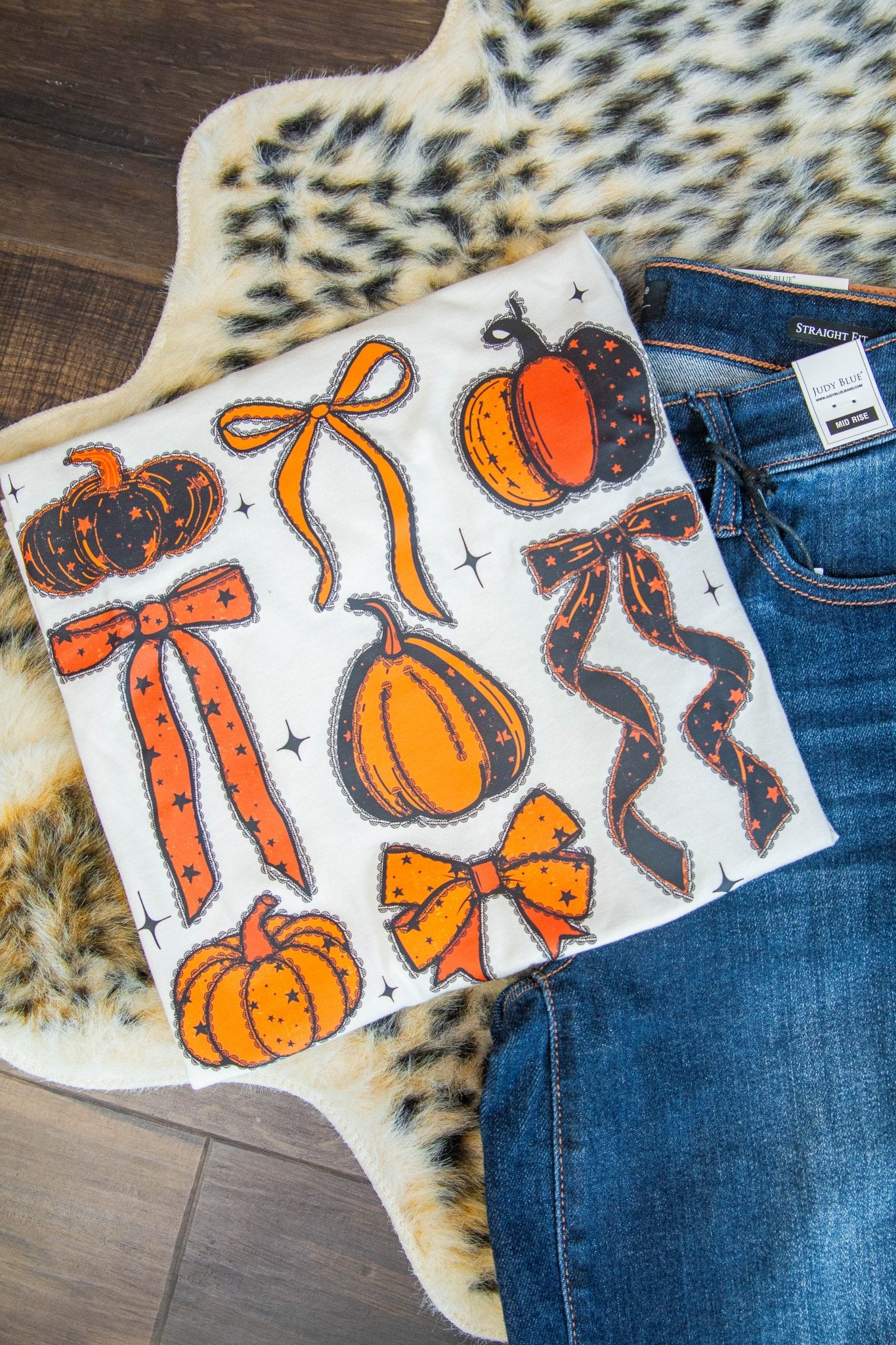 Pumpkin Lace Bow Graphic Tee - Southern Chic Tees & Boutique