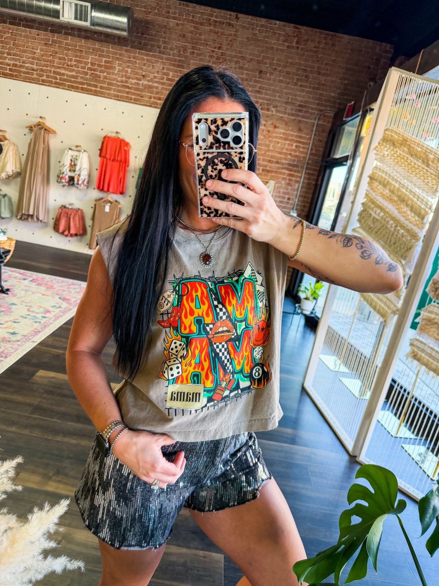 Punchy Mama Retro Graphic Muscle Tee | Oversized Western Tank - Southern Chic Tees & Boutique
