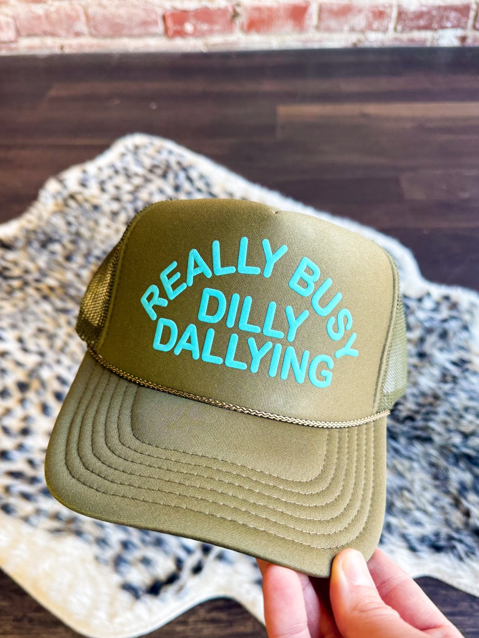 Really Busy Dilly Dallying Hat | Olive & Turquoise - Southern Chic Tees & Boutique