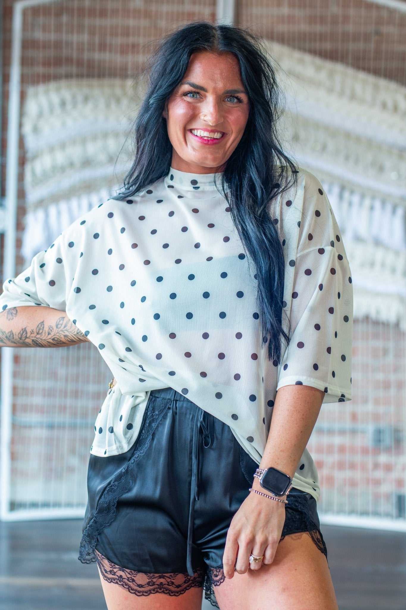Rebel Sheer Oversized Mesh Polka Dot Shirt - Southern Chic Tees & Boutique