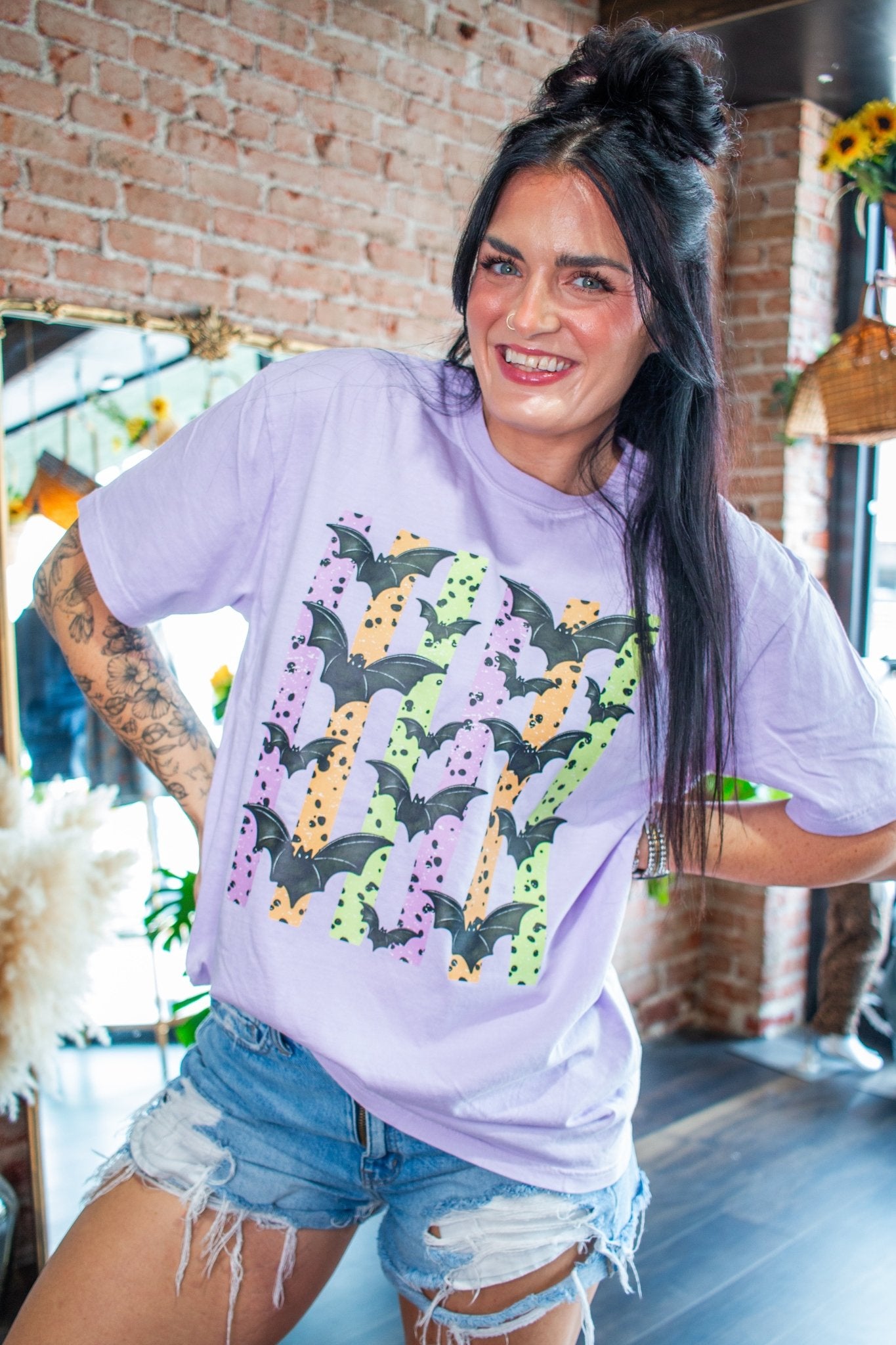 Retro Bat Flight Graphic Tee – Spooky Lilac Edition - Southern Chic Tees & Boutique
