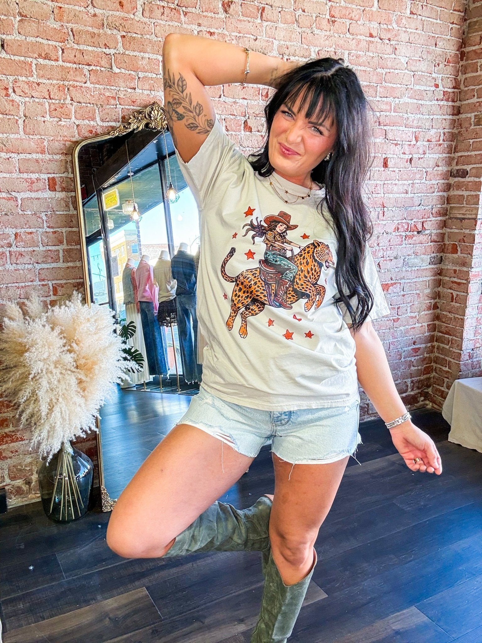 Retro Cheetah Cowgirl Graphic Tee - Trendy Western Leopard Print T-Shirt - Southern Chic Tees & Boutique