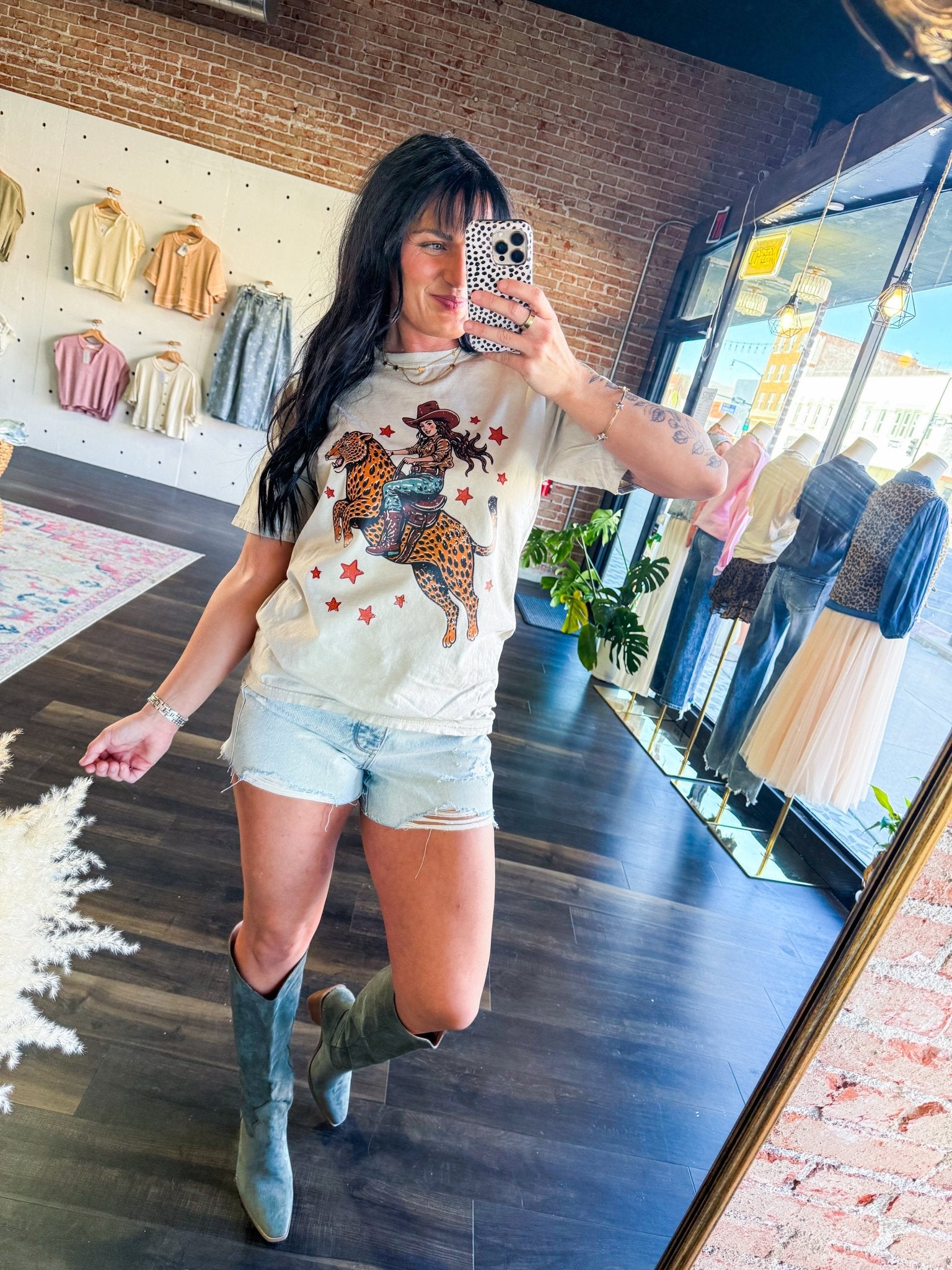 Retro Cheetah Cowgirl Graphic Tee - Trendy Western Leopard Print T-Shirt - Southern Chic Tees & Boutique