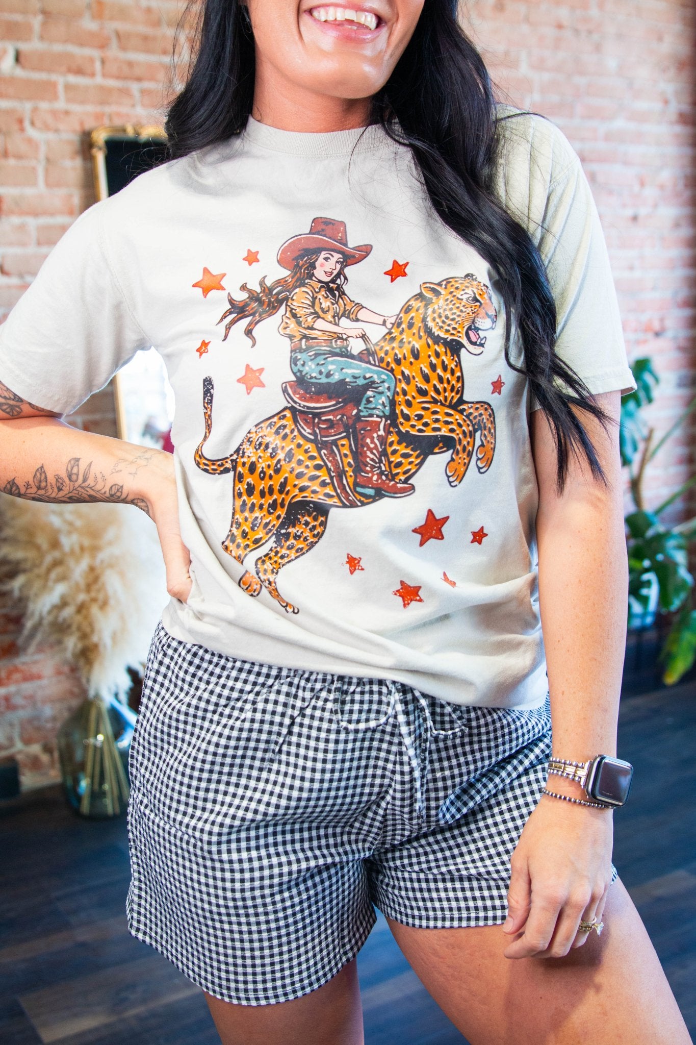 Retro Cheetah Cowgirl Graphic Tee - Trendy Western Leopard Print T-Shirt - Southern Chic Tees & Boutique