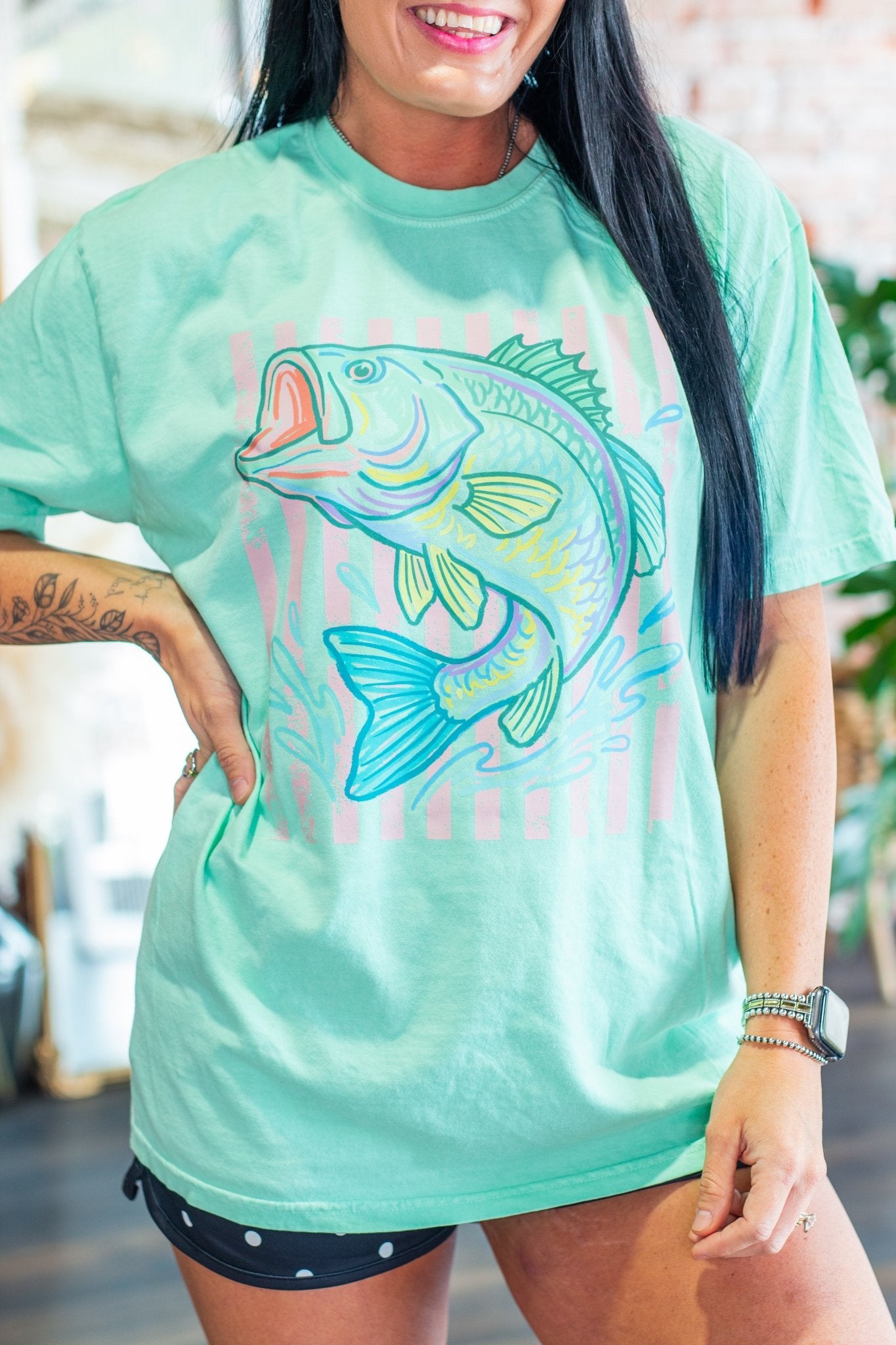 Retro Neon Bass Fishing Graphic Tee - Southern Chic Tees & Boutique