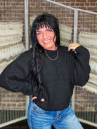 Ribbed Crew Neck Sweater | Black - Southern Chic Tees & Boutique