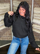 Ribbed Crew Neck Sweater | Black - Southern Chic Tees & Boutique