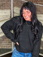 Ribbed Crew Neck Sweater | Black - Southern Chic Tees & Boutique