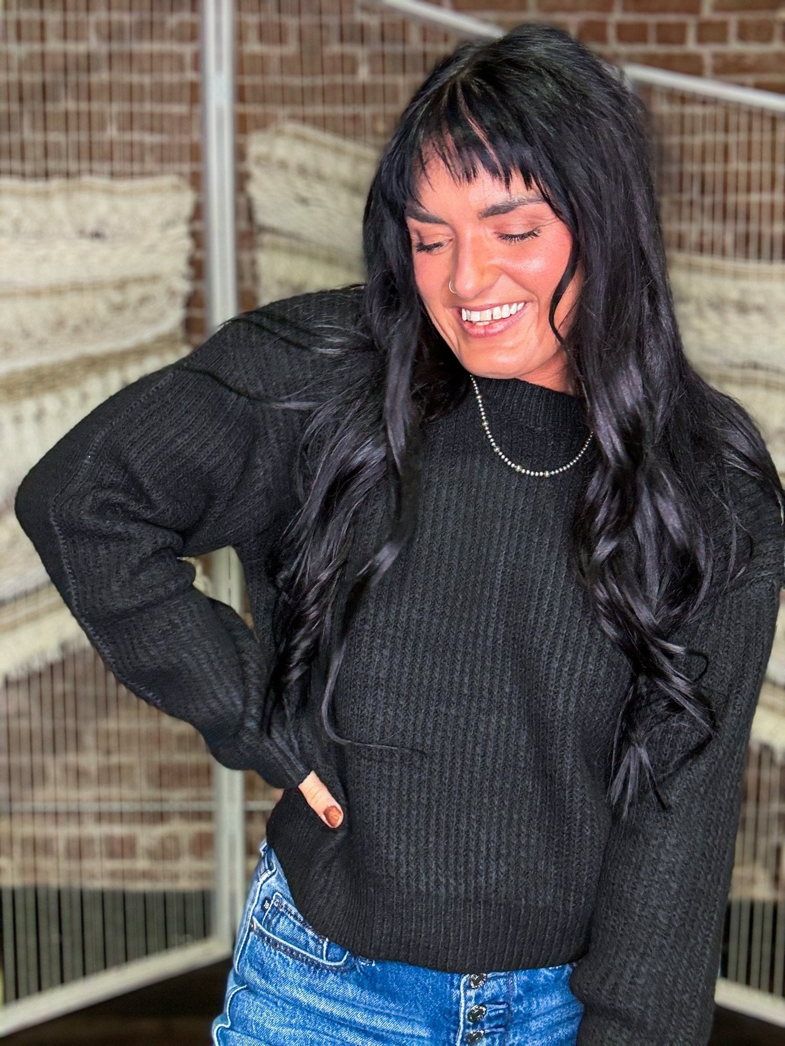 Ribbed Crew Neck Sweater | Black - Southern Chic Tees & Boutique